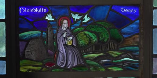Stained Glass representation of Columbkille.